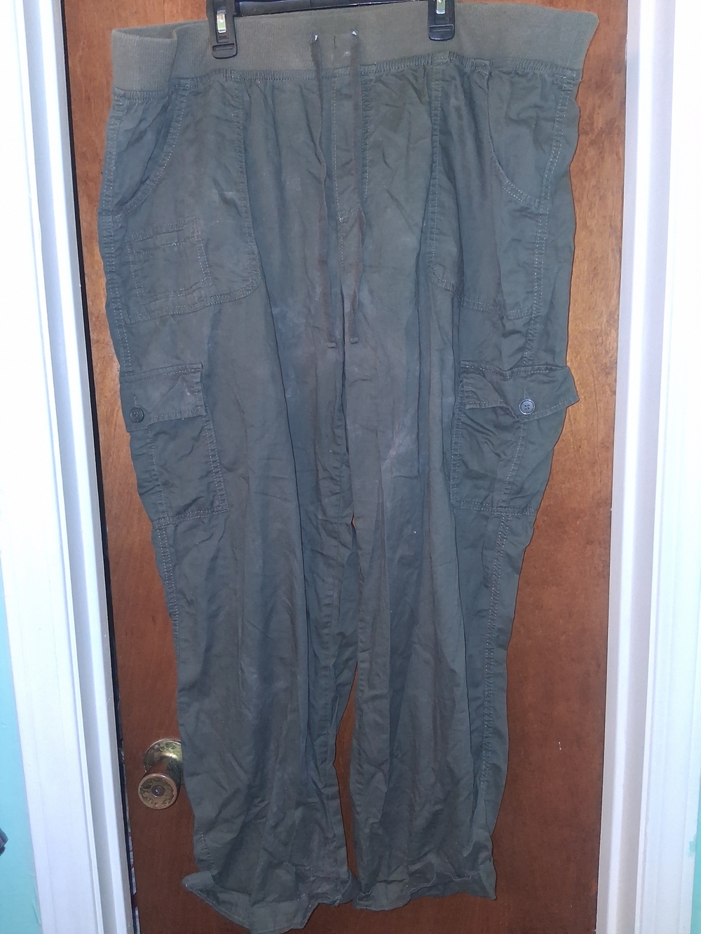 Women's Cargo Drawstring Pants - Olive Green